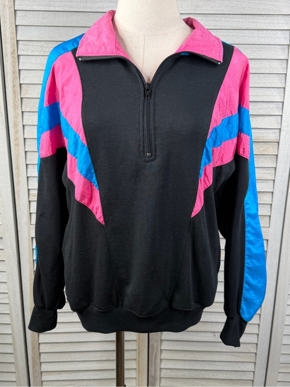 CHAVER Women's Vintage 80's Colorblock Half Zip Pullover Sweatshirt-Medium